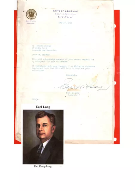 Earl Long, Louisiana Governor, on letter 0f 1949, poor condition (1769