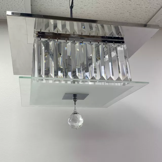 NEW Modern 4 Light Crystal Silver Ceiling Lamp Chandelier Flush Mount Pendant UK