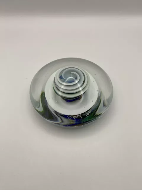 Richard Eckerd Signed ‘86 Swirled Glass Paperweight