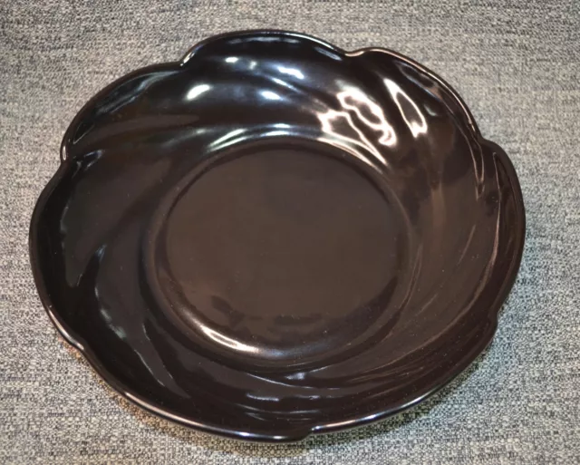 Vtg Frankoma 218 Pottery Scallop Edge Swirl Large Serving Floral Bowl Black MCM