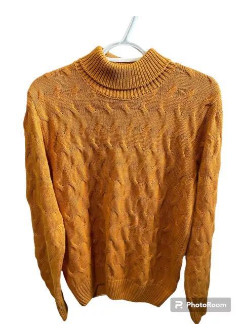 Womens Orange Polo Ralph Lauren Chunky Cable Knit Turtleneck Sweater Size Medium