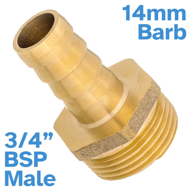 Brass 14mm Barb Hose - 3/4" BSP Male Threaded Pipe Fitting Tail Connector Thread