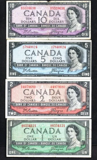 1954 Canada Ten,Five,Two & One Dollar Bills  Have A L@@@@K