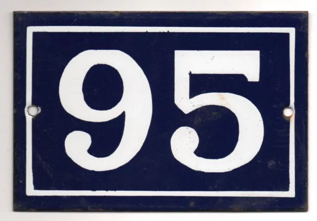 Old blue French house number 95 door gate plate plaque enamel steel metal sign