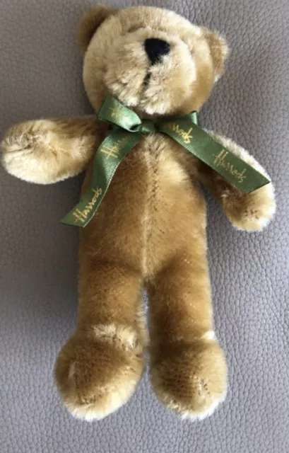 Harrods Small Brown Teddy Bear Green Ribbon Bow Baby Gift Xmas Hamper Present 6”