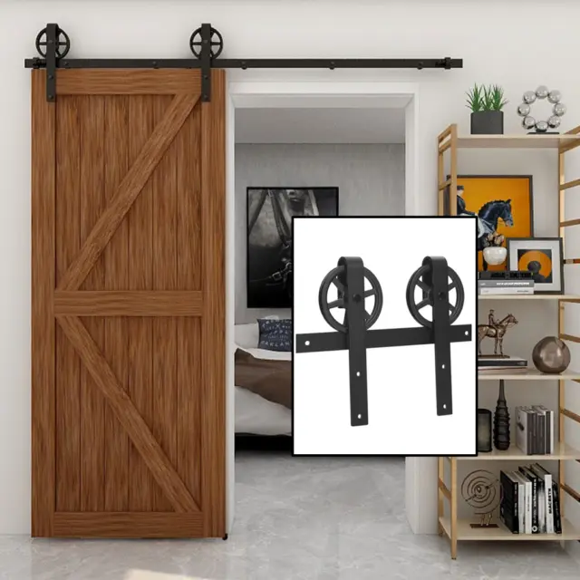 4FT-20FT Big Spoke Wheel Sliding Barn Door Hardware Kit for Single/Double Door