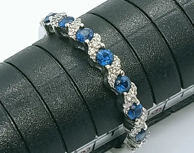 LeVian 14k White Gold Diamond & Blue Sapphire Crossover Band Ring Size 8.5
