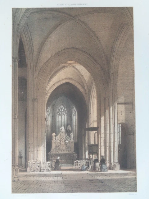 NANTES Eglise Immaculée Conception Vue Lithographie GRANDE GRAVURE ANCIENNE 1850