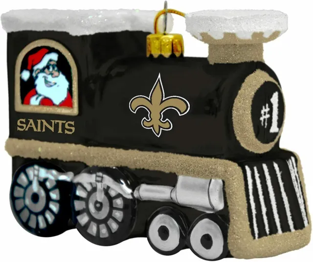 New Orleans Saints NFL Blown Glass Train Christmas Tree Ornament