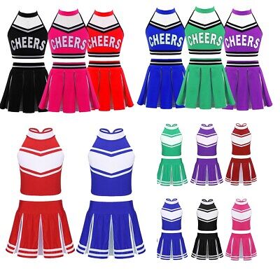 iEFiEL Girls Cheer Leader Costume Tank Tops and Pleated Mini Skirt Set Uniform