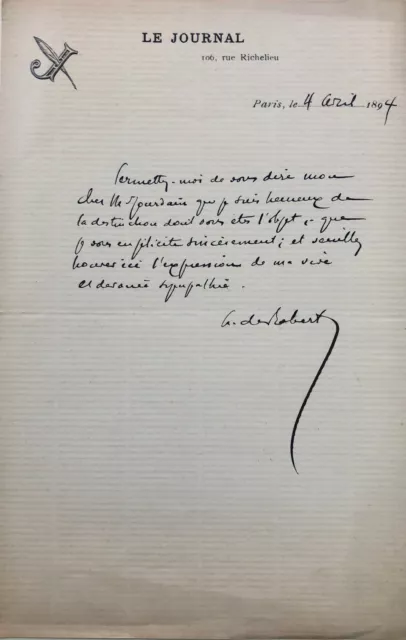 Louis de ROBERT - Lettre autographe signée