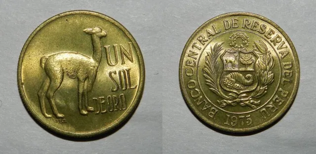 PERU : UN SOL DE ORO 1975 - Fully Lustrous aUNC  LLAMA
