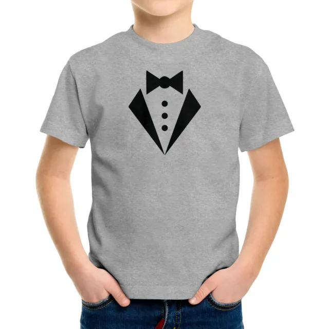 Printed Tuxedo Shirt with Bow Tie for Boy Toddler Kids Youth Tee T-Shirt Gift
