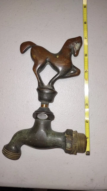 Antique vintage HORSE Stallion Water Facet head bronze copper figure  folk art