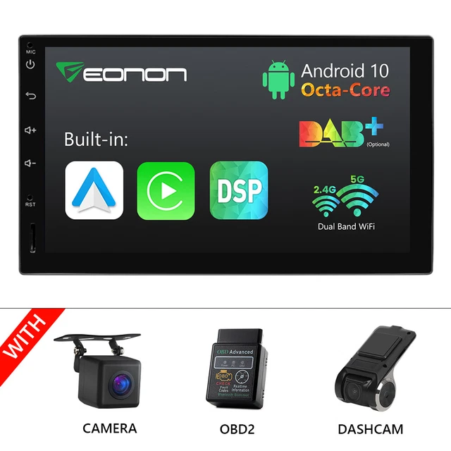 OBD+CAM+DVR+7" Double 2 DIN Car Play Radio Stereo Bluetooth Android 10 Octa Core