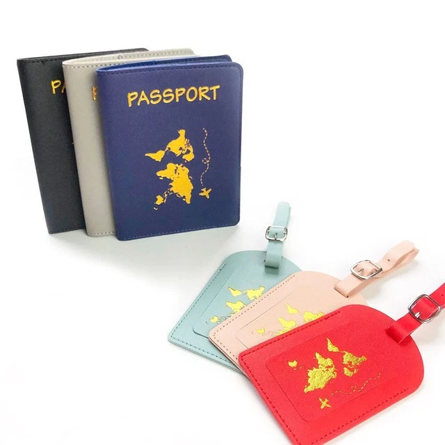 Set Da Viaggio: 2 Custodie Per Passaporto + 2 Etichette Bagagli In PU (Rosa E Grigio) - Porta Documenti E Carte Di Credito, 10x14 Cm