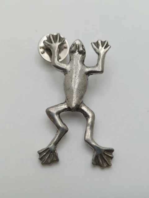 Tree Frog Vintage Pin Genuine USA Pewter 1996 Barker Silver Frog