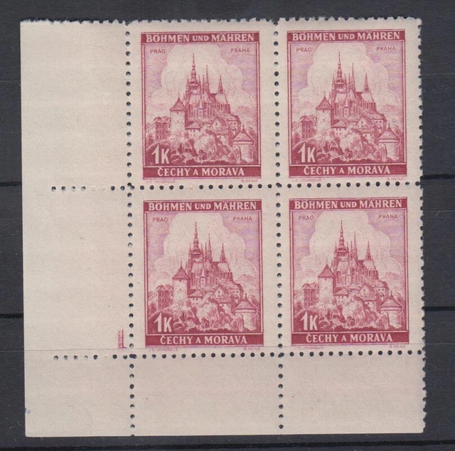 Böhmen + Mähren 28 Eckrand re.un. Pl. Nr. 1 Lindenzweig und Landschaften 1 K **