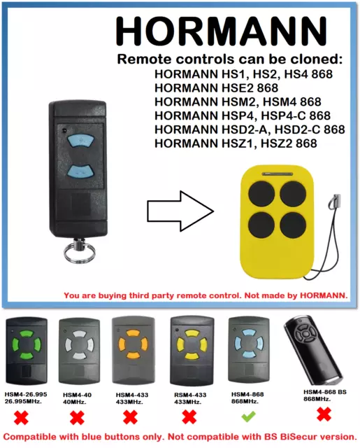 Mando a Distancia Duplicador para Hormann HSE2 868 (Azul Botones Solo