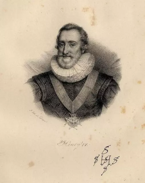 Portrait du Roi Henri IV lithographie originale XIXème