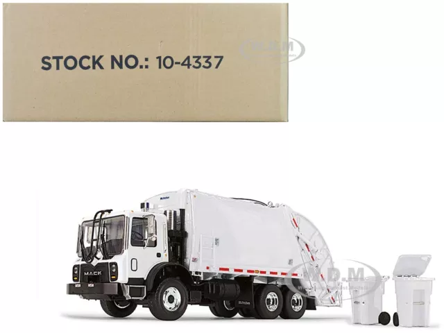 Mack Terrapro Rear Loader Garbage Truck & Bins White 1/34 By First Gear 10-4337