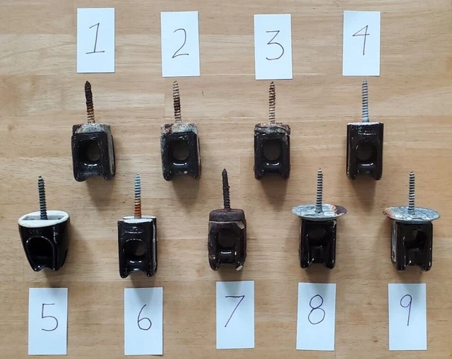 Nine Vintage Brown Glazed Porcelain Ceramic Electric Pole Wire Guide Insulators 