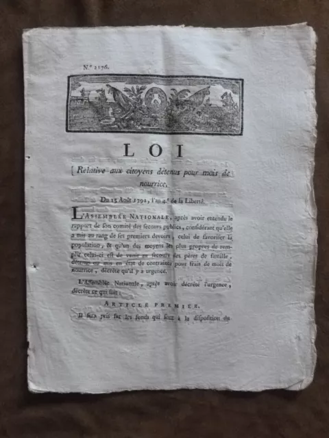 LOI relative aux citoyens détenus pour mois de nourrice du 15 aout 1792