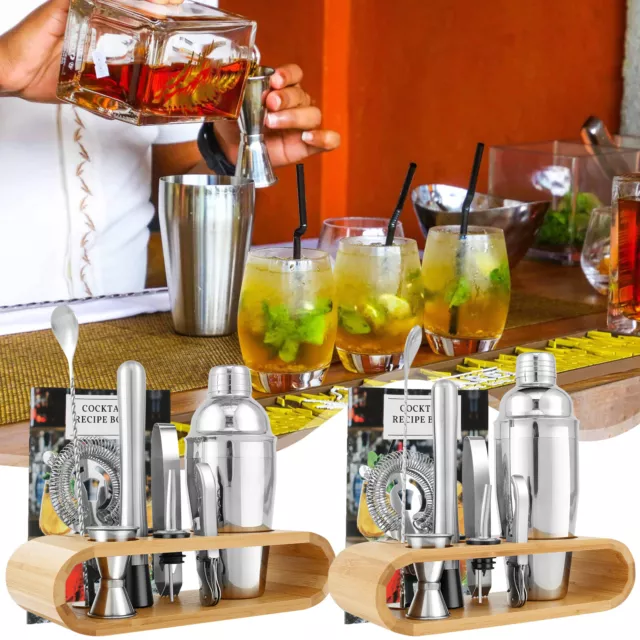 10Pcs Cocktail Shaker Kit 550ml / 750ml Mixology Bartender Kit with Wooden maKfQ