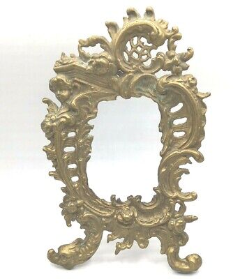 Ornate Victorian cast solid brass frame stand or hang 5 1/4" x 3 3/4" photo size