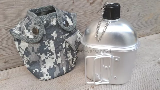 US Alu Feldflasche & Stofftasche AT DIGITAL & Trinkbecher Trinkflasche Camping