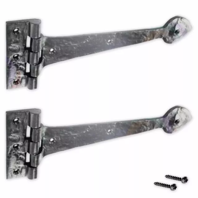 PAIR 300mm WROUGHT IRON TEE HINGES Black Antique T Door Shed Gate Garden Strap