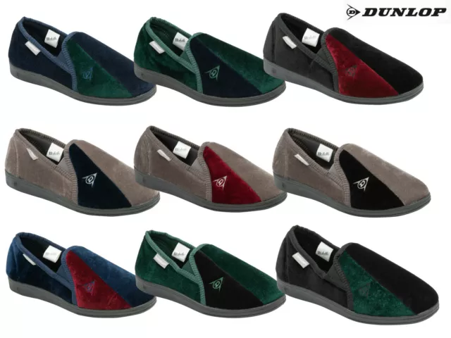 Mens Dunlop Full Slippers Velour Two-Tone Twin Gusset Comfy Warm Size UK 6-13