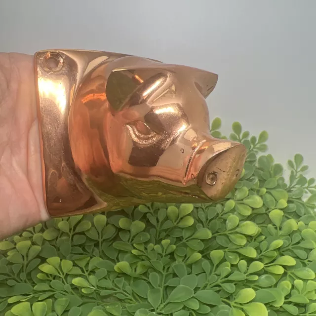 Vintage Copper Brass Pig Piggy Head Towel Apron Holder Hanger Wall Mount Hook