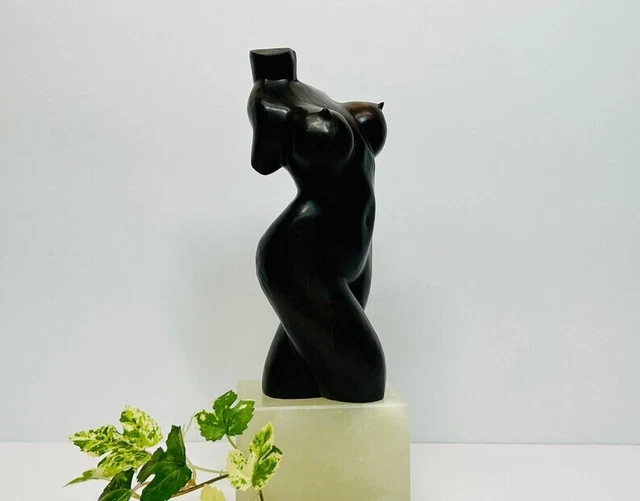 VINTAGE NUDE WOMAN Wooden Sculpture Female Torso Figurine Shelf Decor
