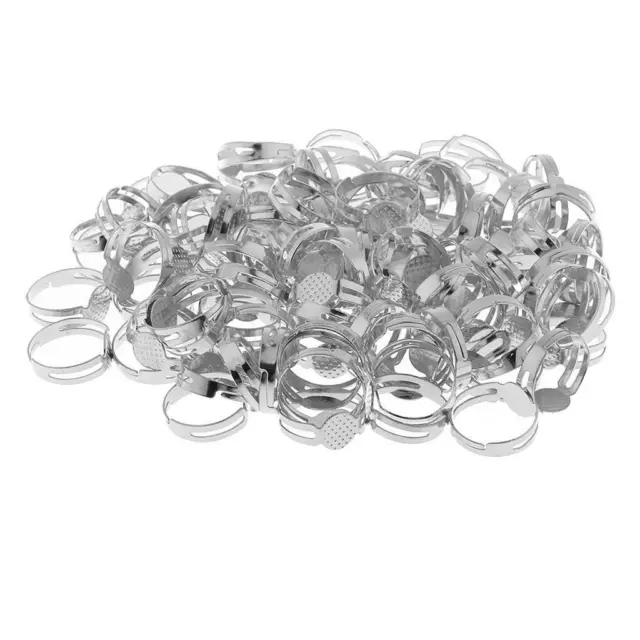 100x Adjustable Ring Blanks Pad Bezel Base Settings Jewelry Findings ,Silver