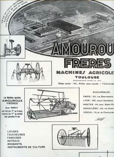 1927 Publicité Machines Agricoles AMOUROUX-Toulouse