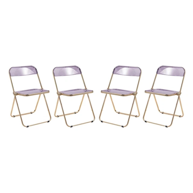Lawrence Acrylic Folding Chair With Gold Metal Frame, Set Of 4 - Magenta