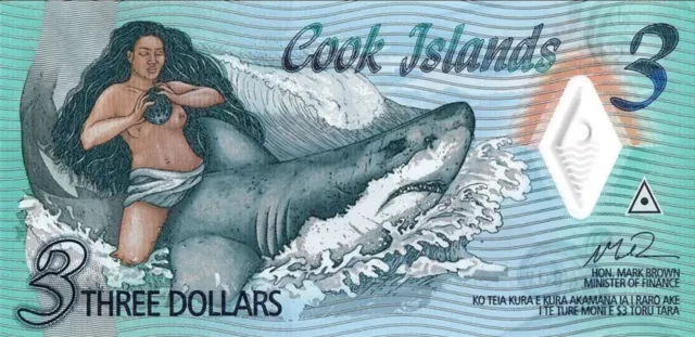 Cook Islands 2021 UNC. 3 Cook Islands Dollars. Single Three Dollar Polymer Note