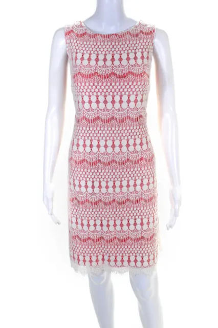 Eliza J Womens Crew Neck Sleeveless Lace Sheath Dress White Pink Size 10