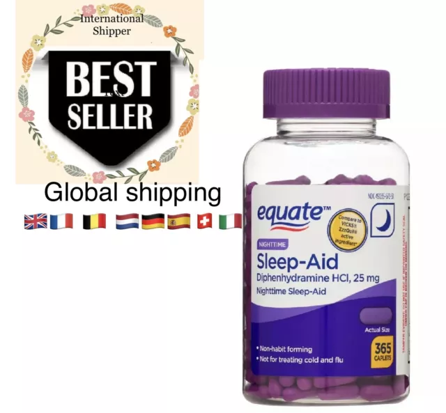 Equate Nighttime Sleep-Aid Caplets Difenhidramina HCI 25 mg 365 cuentas