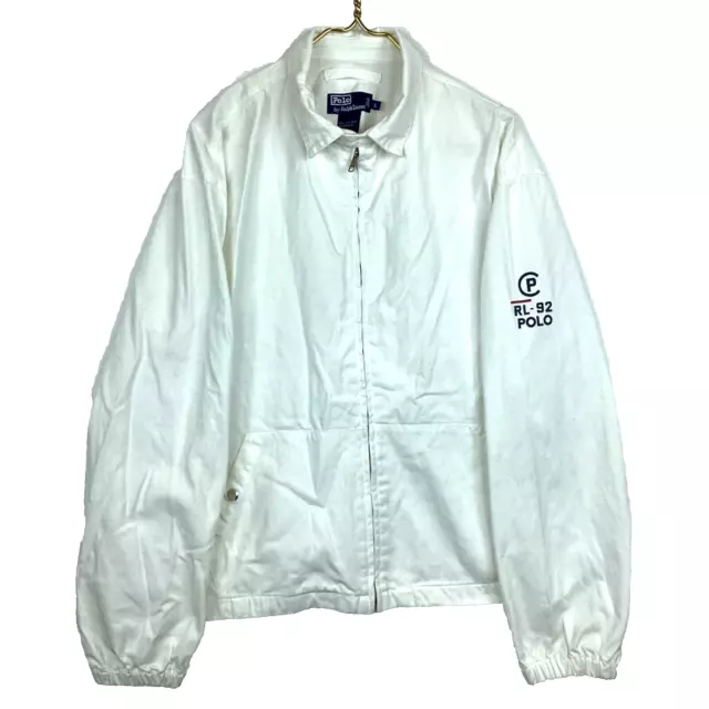 Vintage Polo Ralph Lauren Jacket Large White 90s Full Zip Harrington RL-92 90s