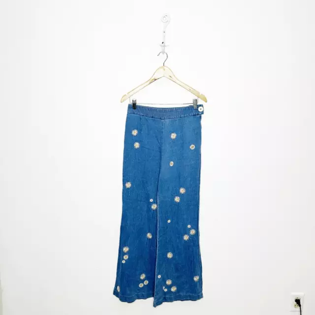 FREE PEOPLE Daisy Wide Leg Jeans In Blue stretch high rise boho womens size 28