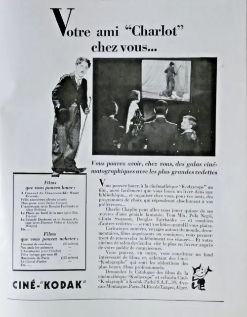 Publicité De Presse 1931 Ciné Kodak Votre Ami Charlot Chez Vous