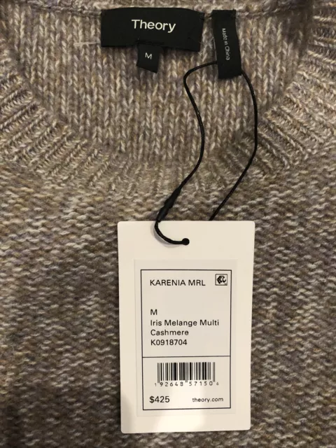 $425 Theory KARENIA Soft Cashmere Sweater M Iris Melange Marled Beige Purple NWT