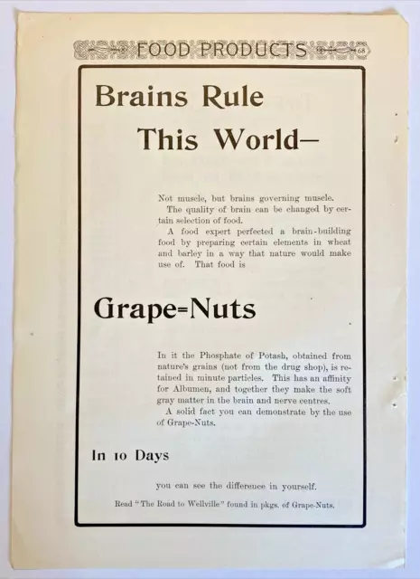 1905 Grape-Nuts Vintage Antique Magazine Ad 8x5"; Tiffany & Co Ad on reverse