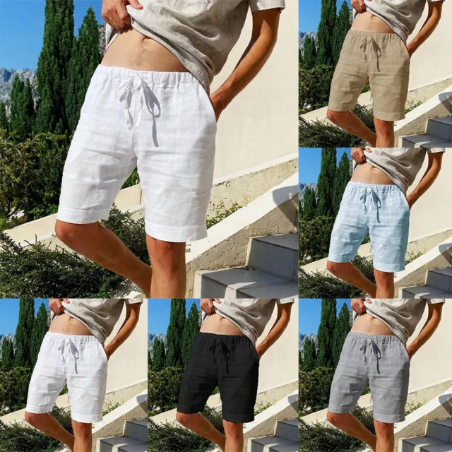 Pantaloncini comodi da uomo in lino elasticizzato cotone vestibilità larga