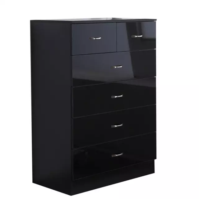 Gloss Black Chest of Drawers Large 6 (4+2) Drawer 100cm Tall Matt Frame