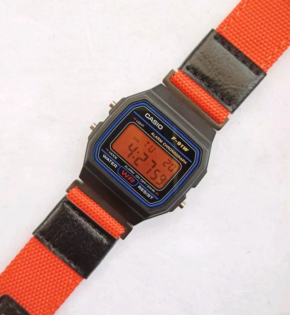 Casio F91w Orange CASIO F-91W CUSTOM Orange Nylon Leather Strap