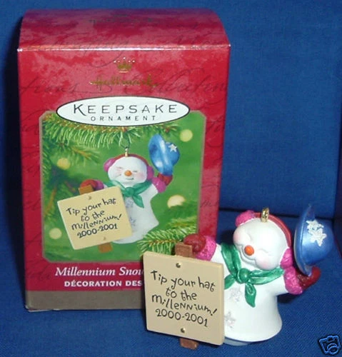 Hallmark Ornament Millennium Snowma'am 2000-2001 Snowman Snow Girl Patriotic NIB