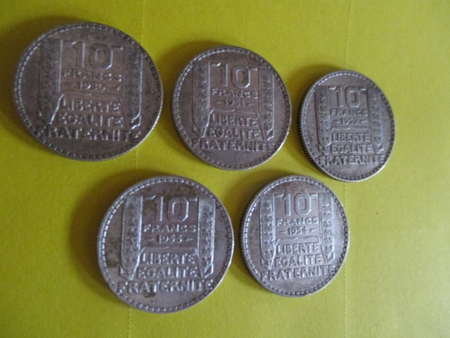 Lot de 5 Pièces Argent 10 Francs Turin 1930 à 1934